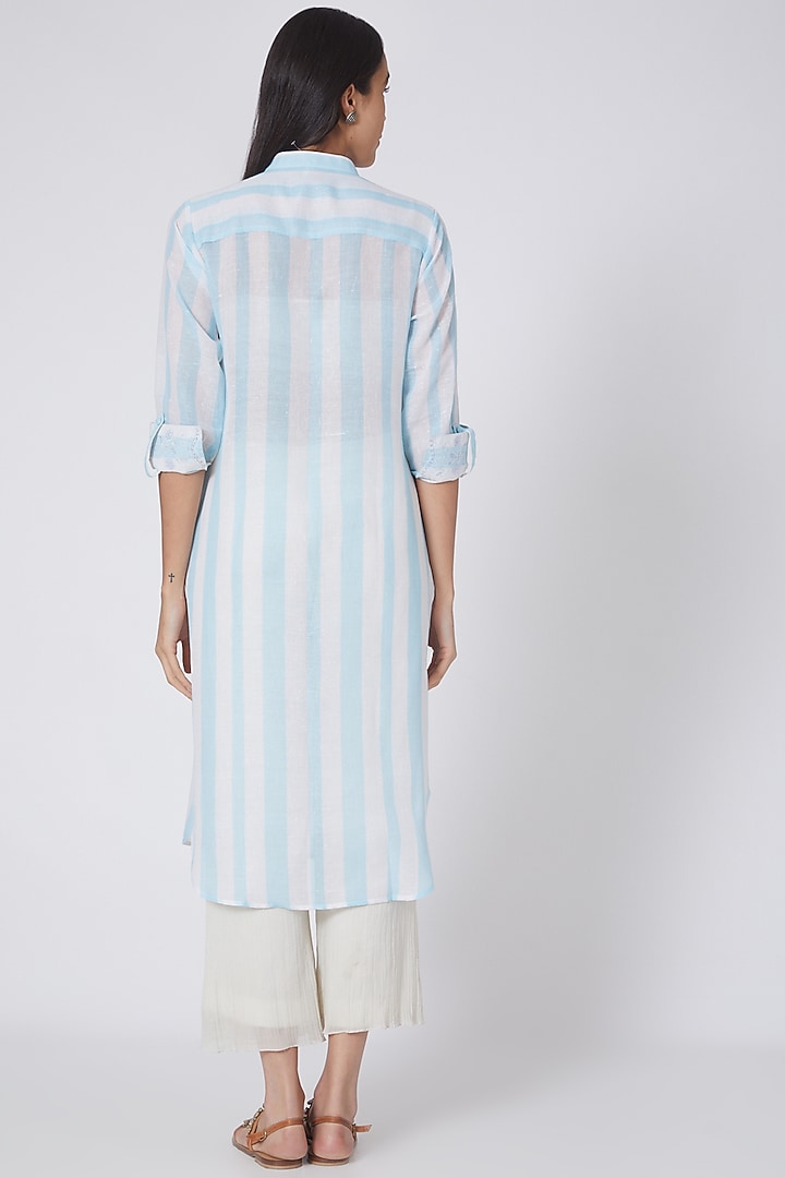 White & Sky Blue Embroidered Shirt Kurta by First Resort by Ramola Bachchan at Pernia's Pop Up Shop