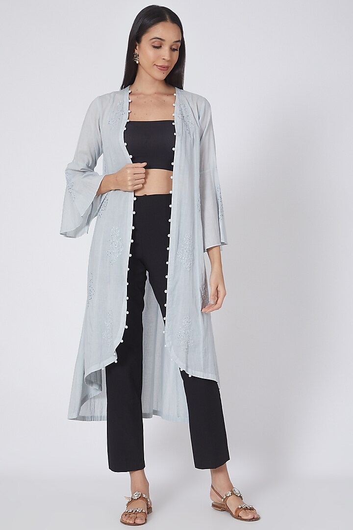 Grey & Silver Embroidered Coat Dress by First Resort by Ramola Bachchan