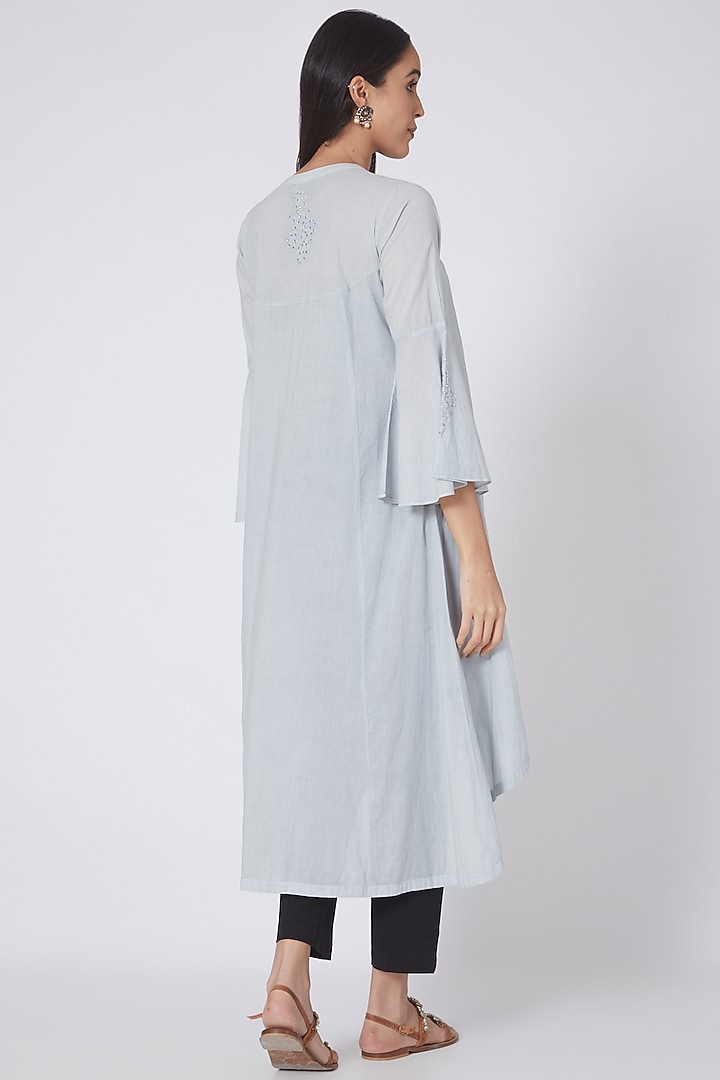 Grey & Silver Embroidered Coat Summer Dress by First Resort by Ramola Bachchan at Pernia's Pop Up Shop
