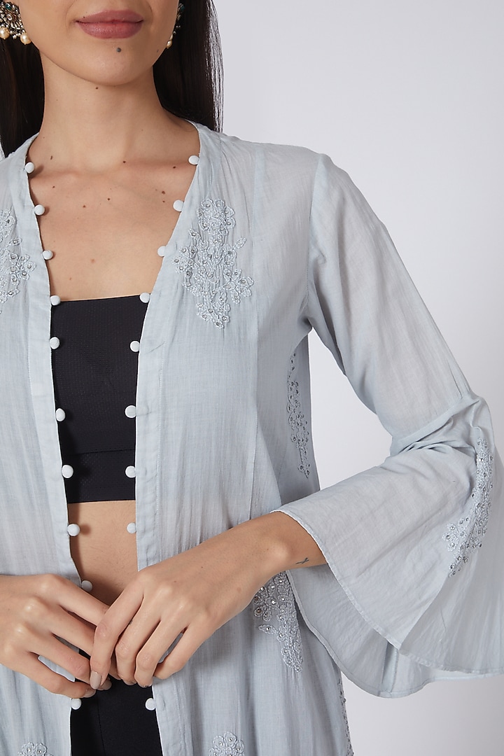 Grey & Silver Embroidered Coat Summer Dress by First Resort by Ramola Bachchan at Pernia's Pop Up Shop