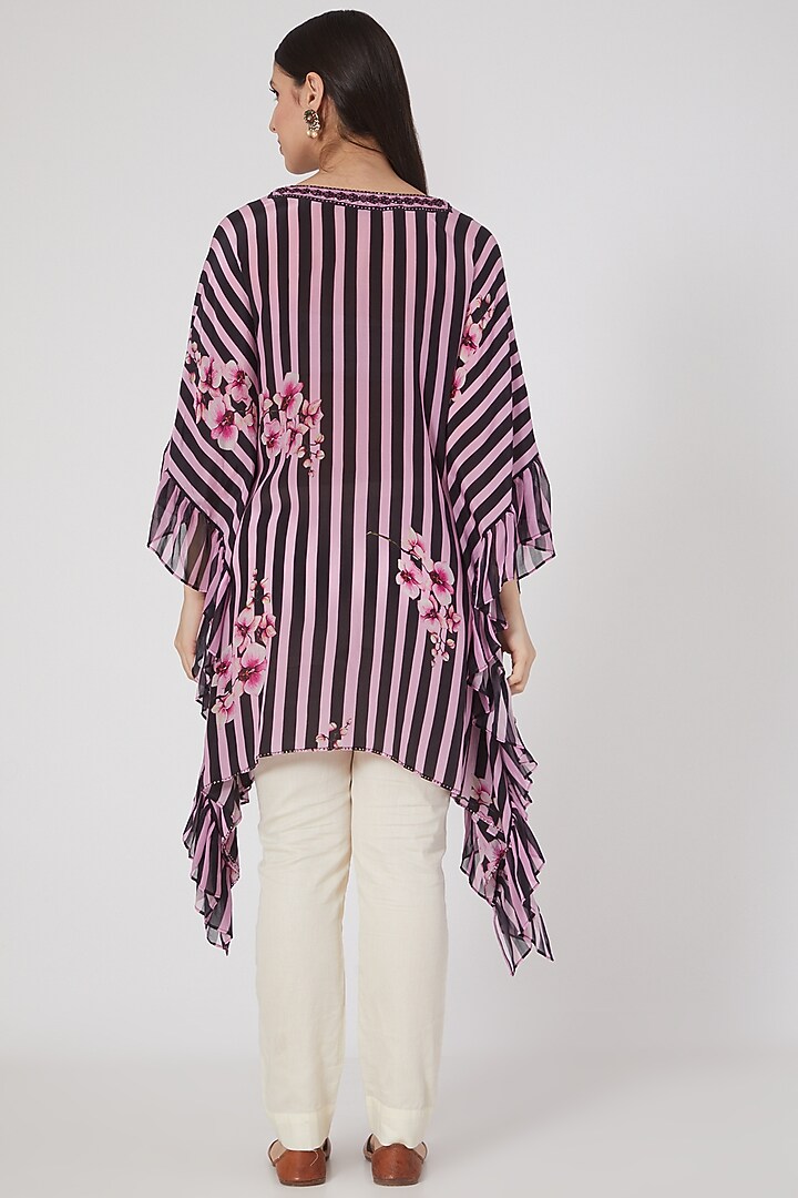Back & Pink Printed Frill Kaftan Tunic by First Resort by Ramola Bachchan at Pernia's Pop Up Shop