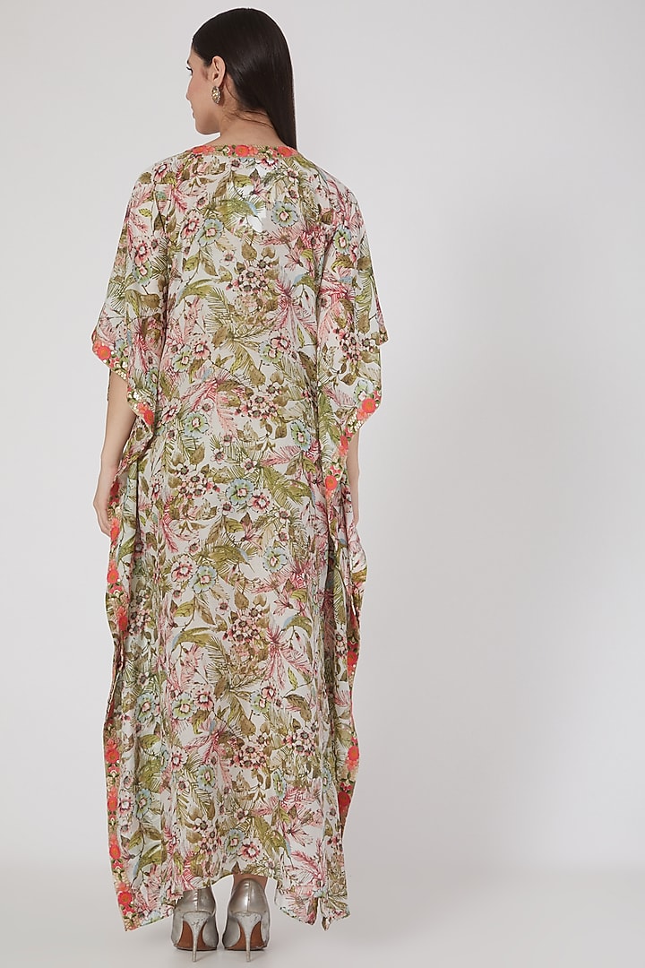 Mehendi Green & White Printed Kaftan by First Resort by Ramola Bachchan at Pernia's Pop Up Shop