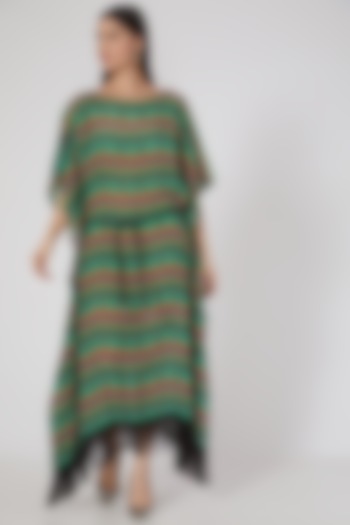 Green & Yellow Printed Poncho Dress by First Resort by Ramola Bachchan