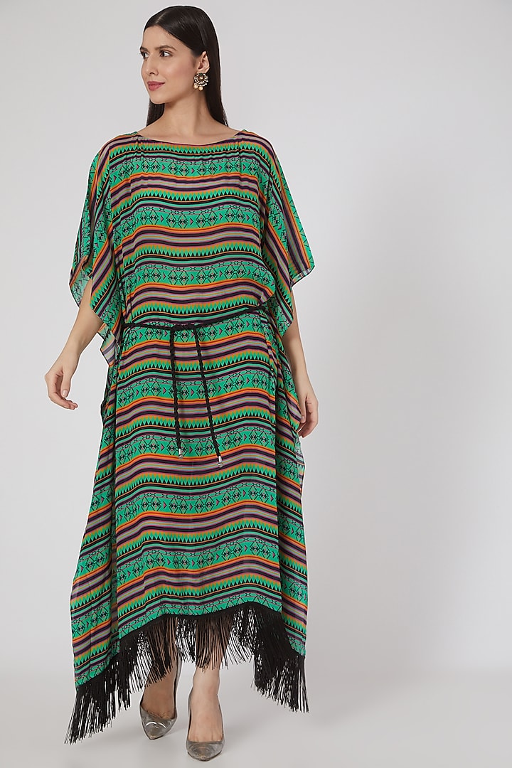 Green & Yellow Printed Poncho Dress by First Resort by Ramola Bachchan