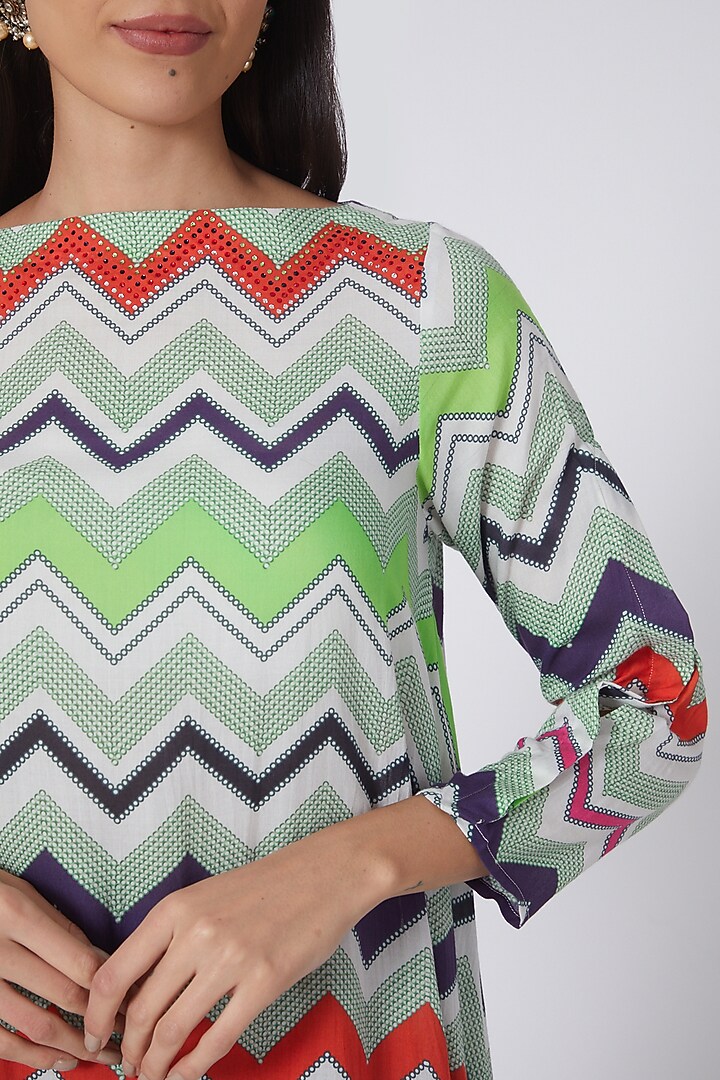 Orange & Green Printed Kaftan Top by First Resort by Ramola Bachchan at Pernia's Pop Up Shop