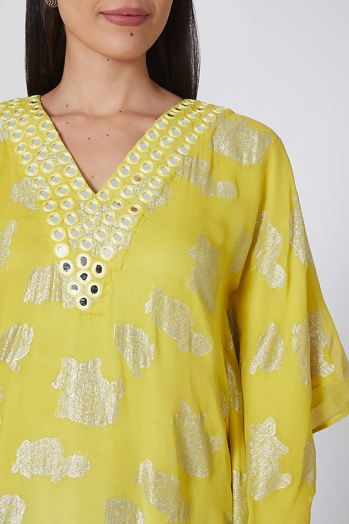 Yellow & Sky Blue Ombre Embroidered Kaftan by First Resort by Ramola Bachchan at Pernia's Pop Up Shop