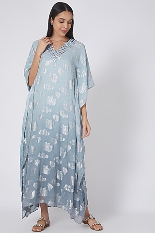 Grey & Silver Ombre Embroidered Kaftan by First Resort by Ramola Bachchan