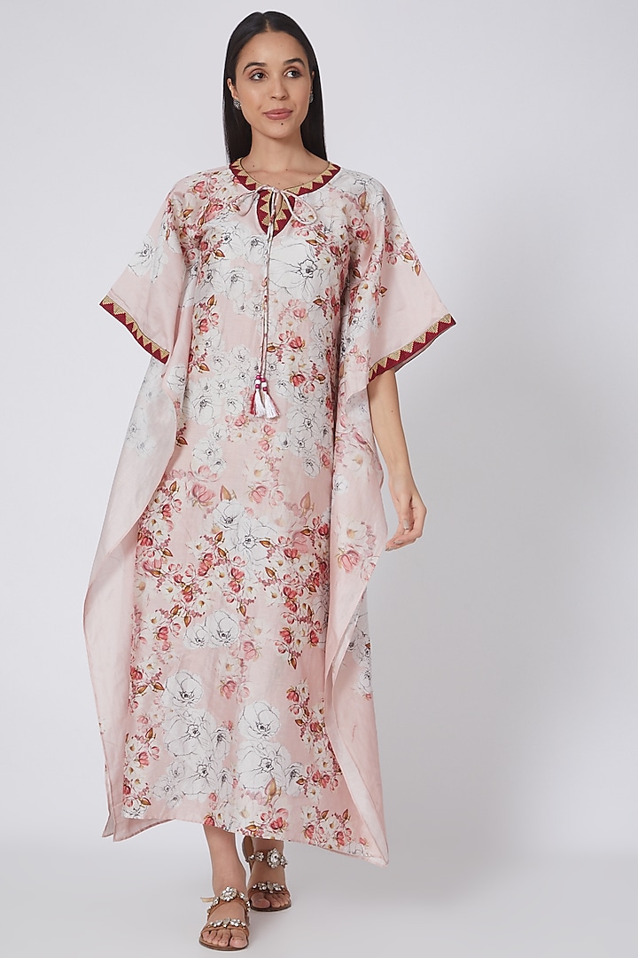 Blush Pink & White Printed Kaftan by First Resort by Ramola Bachchan at Pernia's Pop Up Shop