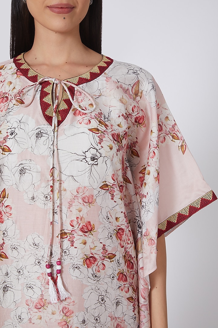 Blush Pink & White Printed Kaftan by First Resort by Ramola Bachchan at Pernia's Pop Up Shop