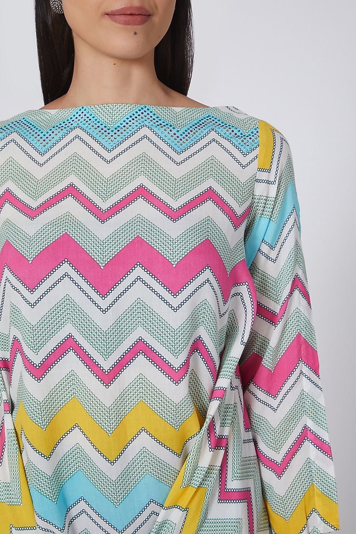 Blue & Pink Printed Kaftan Top by First Resort by Ramola Bachchan at Pernia's Pop Up Shop