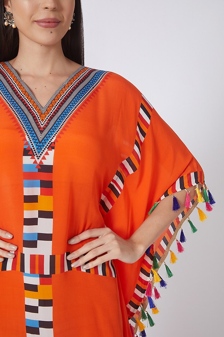 Orange Geometric Printed Kaftan by First Resort by Ramola Bachchan at Pernia's Pop Up Shop