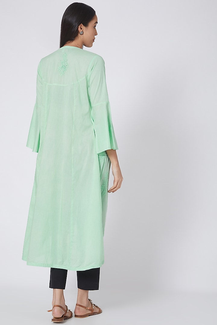 Mint Green & Silver Embroidered Coat Summer Dress by First Resort by Ramola Bachchan at Pernia's Pop Up Shop