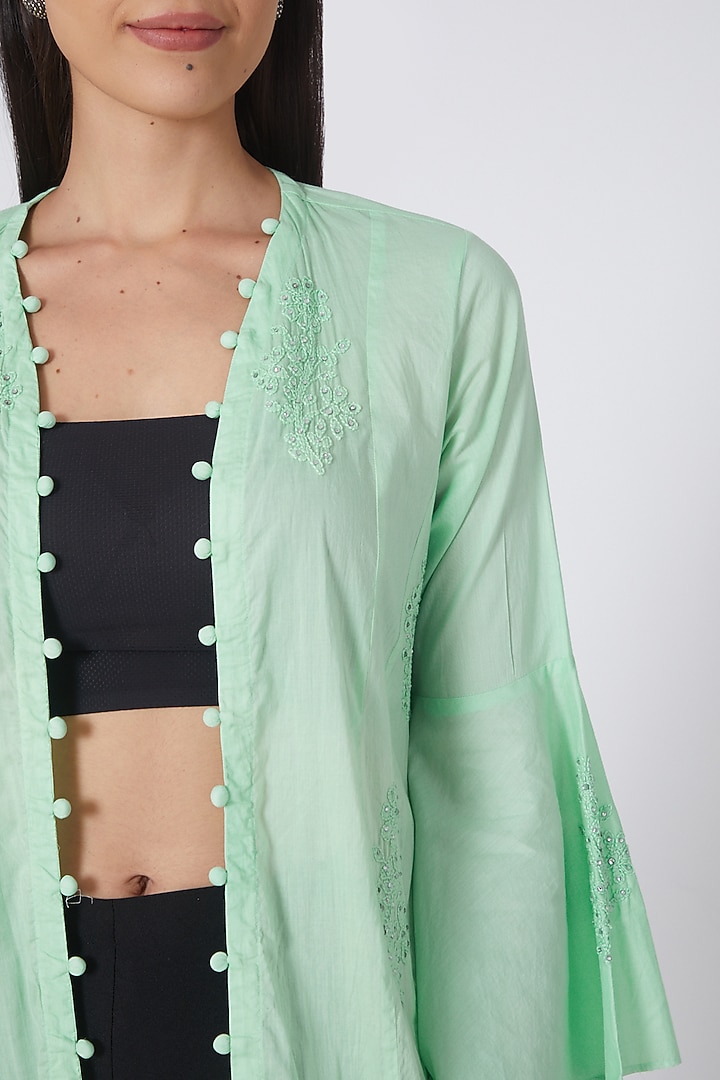 Mint Green & Silver Embroidered Coat Summer Dress by First Resort by Ramola Bachchan at Pernia's Pop Up Shop
