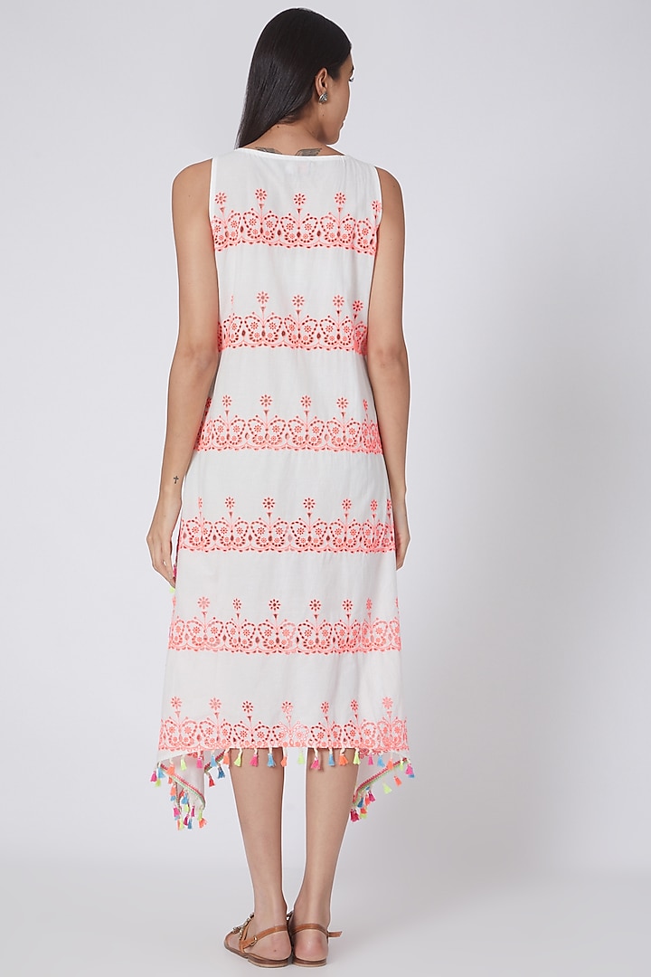 White & Neon Orange A-line SunSummer Dress by First Resort by Ramola Bachchan at Pernia's Pop Up Shop