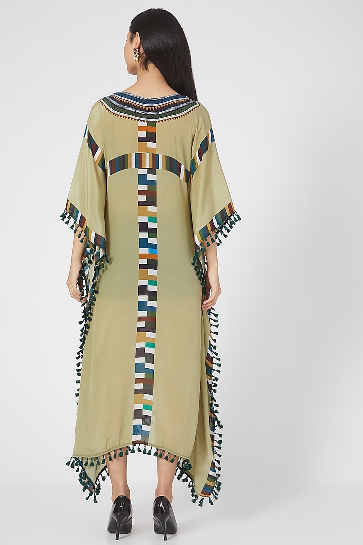 Olive Green Printed Kaftan by First Resort by Ramola Bachchan at Pernia's Pop Up Shop