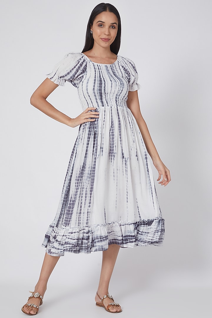 White & Indigo Printed Long Summer Dress by First Resort by Ramola Bachchan at Pernia's Pop Up Shop