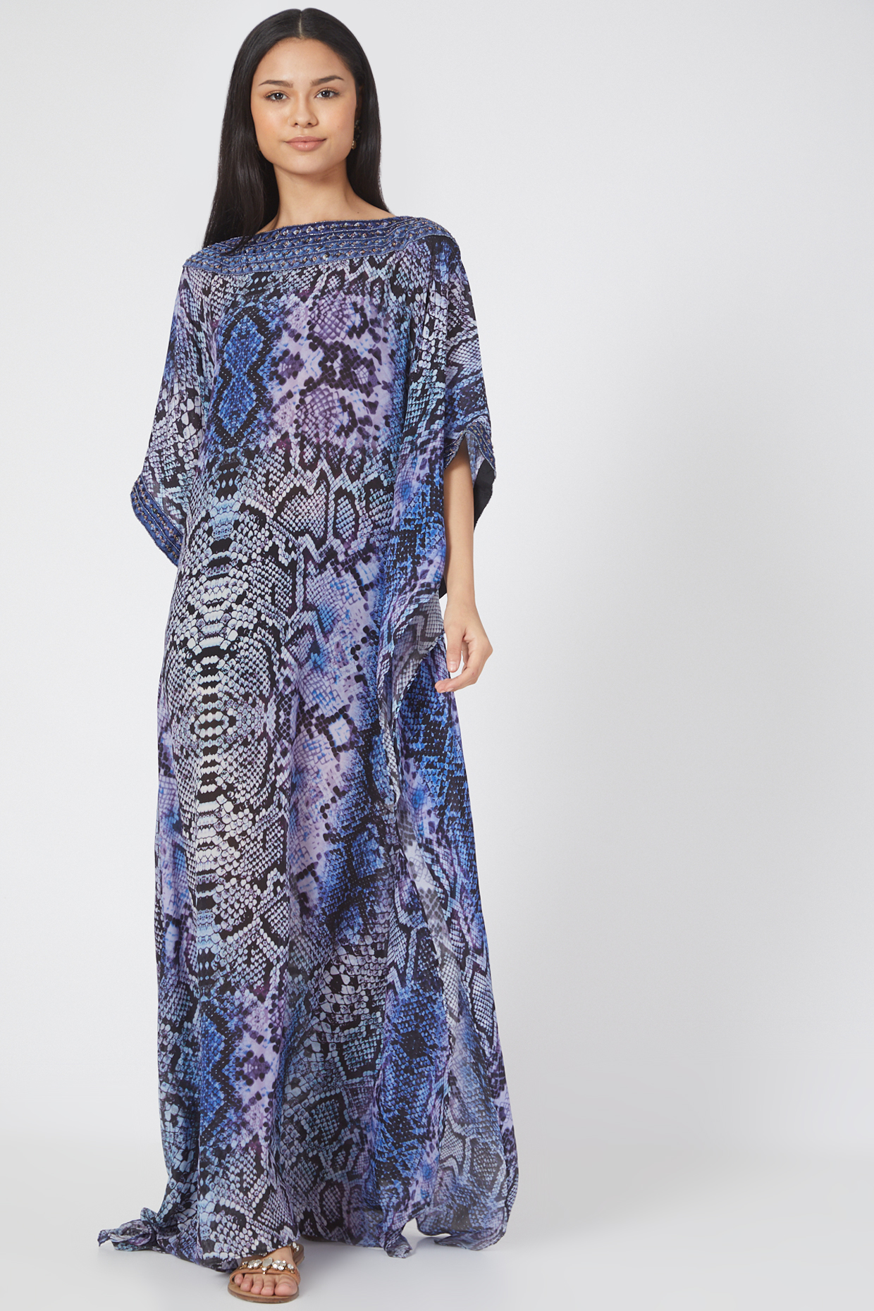 Cobalt Blue & White Printed Kaftan by First Resort by Ramola Bachchan at Pernia's Pop Up Shop