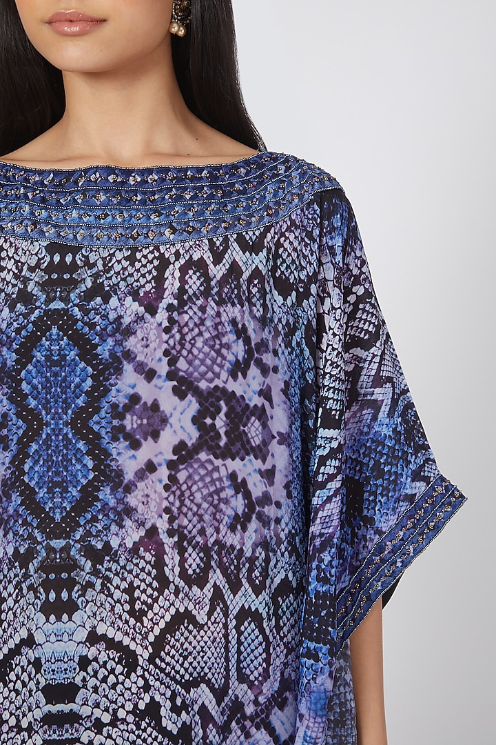 Cobalt Blue & White Printed Kaftan by First Resort by Ramola Bachchan at Pernia's Pop Up Shop