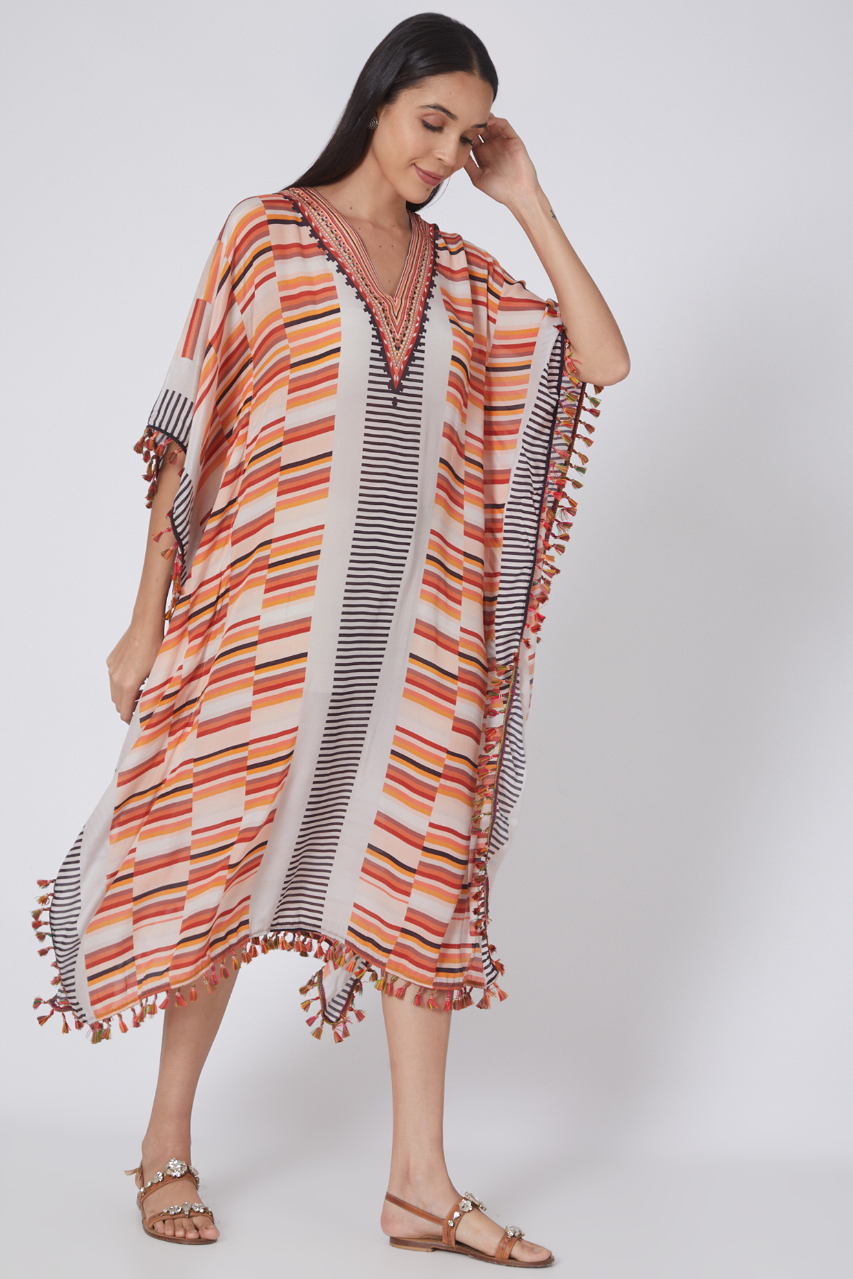 Orange Striped Kaftan by First Resort by Ramola Bachchan at Pernia's Pop Up Shop