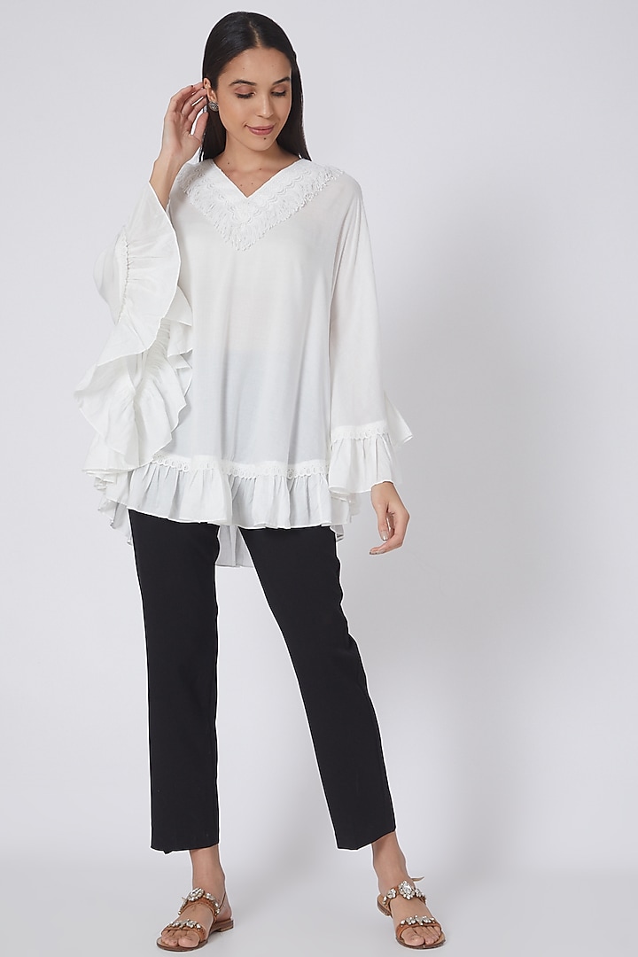 White Ruffled Short Summer Dress by First Resort by Ramola Bachchan at Pernia's Pop Up Shop