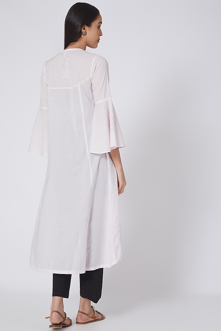 Peach & Silver Embroidered Coat Summer Dress by First Resort by Ramola Bachchan at Pernia's Pop Up Shop