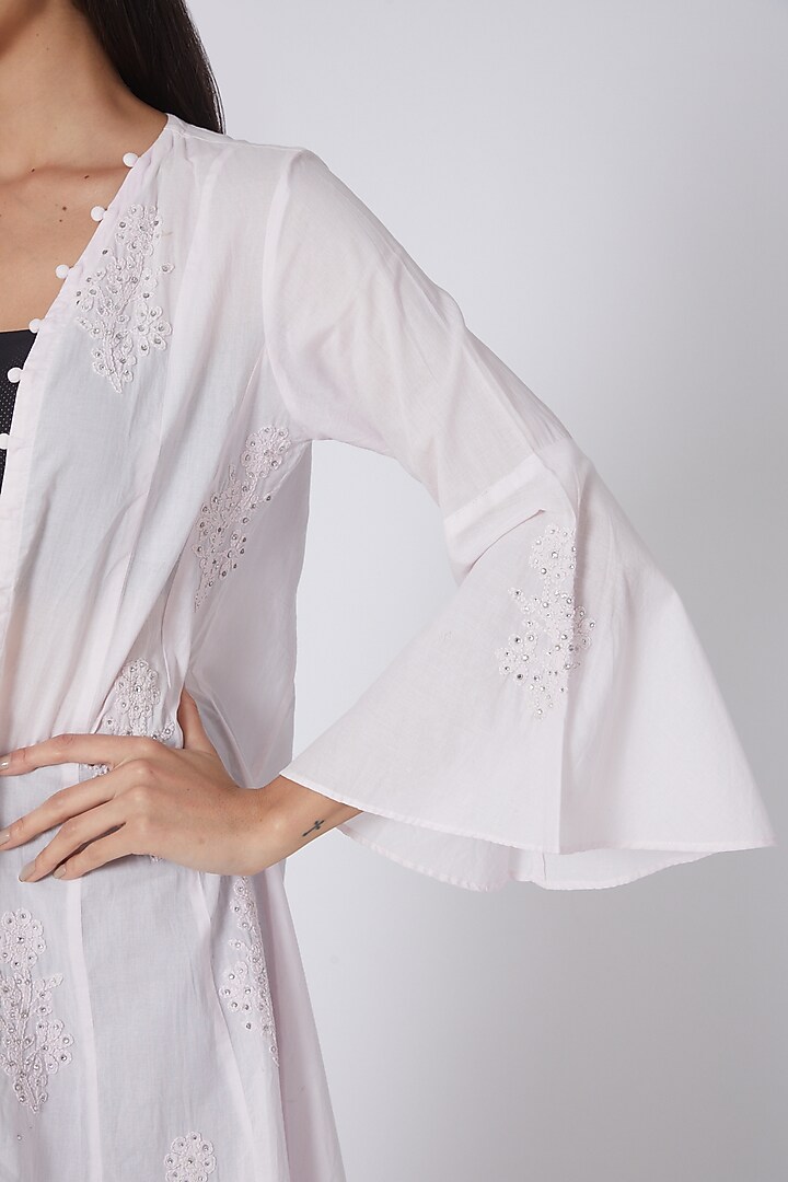 Peach & Silver Embroidered Coat Summer Dress by First Resort by Ramola Bachchan at Pernia's Pop Up Shop