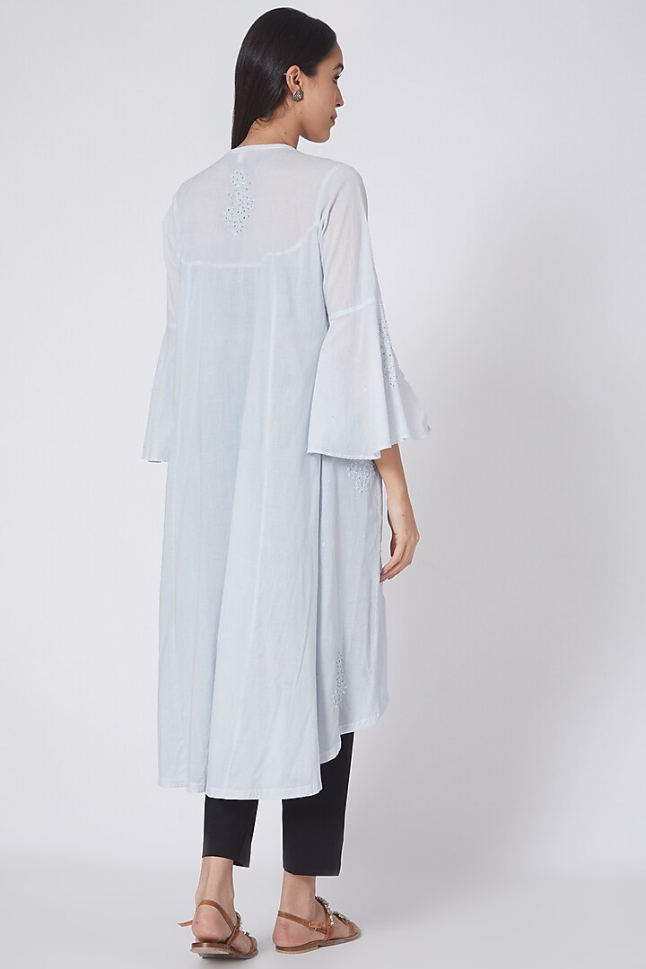 Sky Blue & Silver Embroidered Coat Summer Dress by First Resort by Ramola Bachchan at Pernia's Pop Up Shop