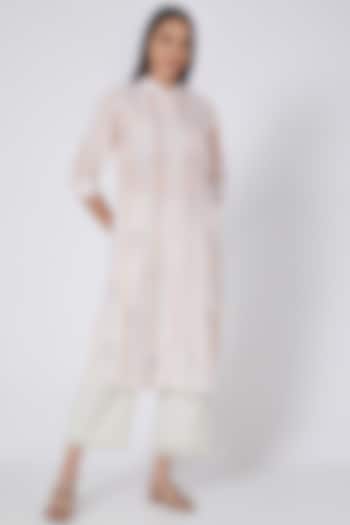 White & Nude Printed Shirt Kurta by First Resort by Ramola Bachchan at Pernia's Pop Up Shop