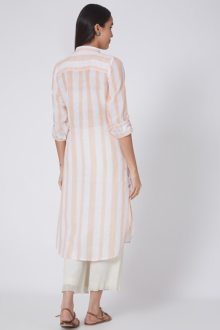 White & Nude Printed Shirt Kurta by First Resort by Ramola Bachchan at Pernia's Pop Up Shop