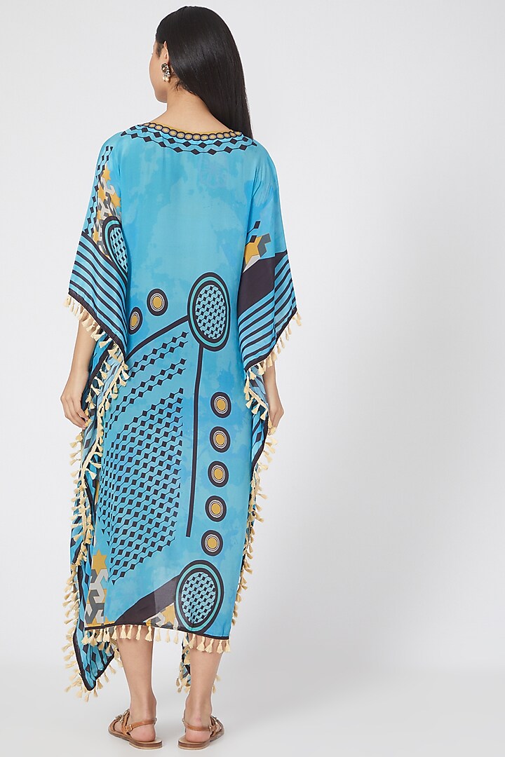 Blue Aztec Printed Kaftan by First Resort by Ramola Bachchan at Pernia's Pop Up Shop