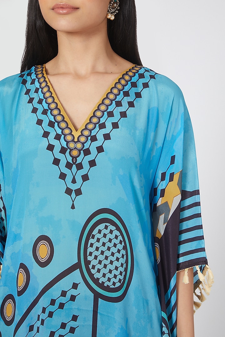 Blue Aztec Printed Kaftan by First Resort by Ramola Bachchan at Pernia's Pop Up Shop