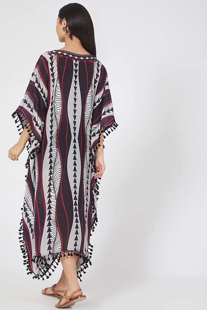 Black & Maroon Printed Swirl Kaftan by First Resort by Ramola Bachchan at Pernia's Pop Up Shop