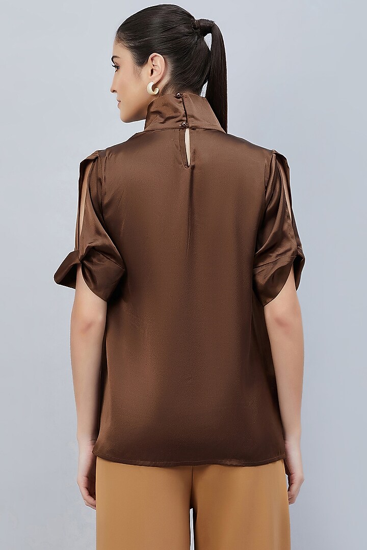 Brown Polyester Satin Embellished Top by First Resort by Ramola Bachchan at Pernia's Pop Up Shop