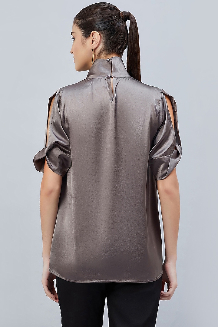 Grey Polyester Satin Embellished Top by First Resort by Ramola Bachchan at Pernia's Pop Up Shop