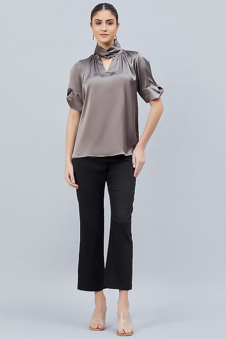 Grey Polyester Satin Embellished Top by First Resort by Ramola Bachchan at Pernia's Pop Up Shop