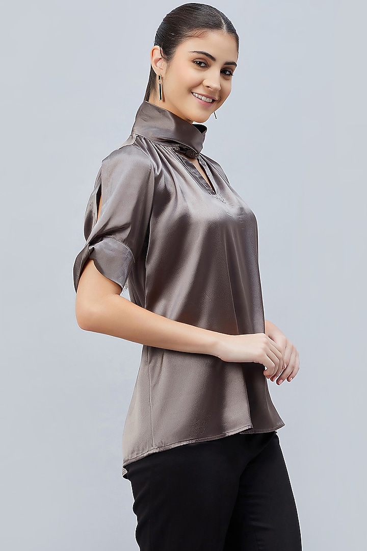 Grey Polyester Satin Embellished Top by First Resort by Ramola Bachchan at Pernia's Pop Up Shop