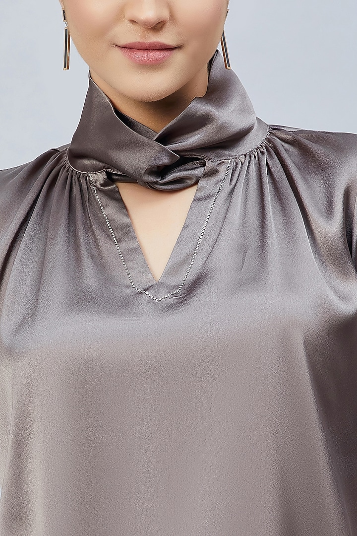 Grey Polyester Satin Embellished Top by First Resort by Ramola Bachchan at Pernia's Pop Up Shop