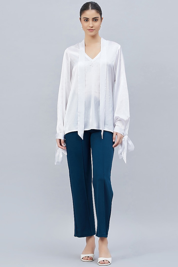 White Polyester Satin Embellished Top by First Resort by Ramola Bachchan at Pernia's Pop Up Shop
