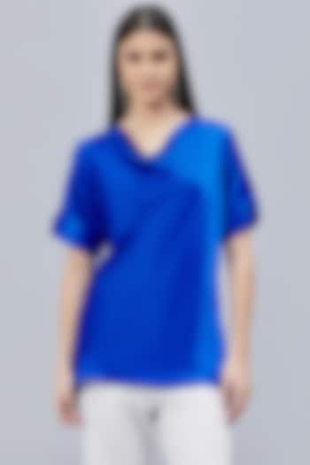 Cobalt Blue Polyester Satin Embellished Top by First Resort by Ramola Bachchan