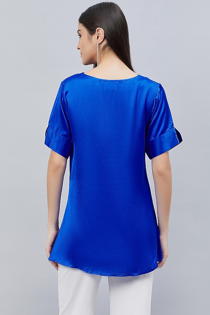 Cobalt Blue Polyester Satin Embellished Top by First Resort by Ramola Bachchan at Pernia's Pop Up Shop