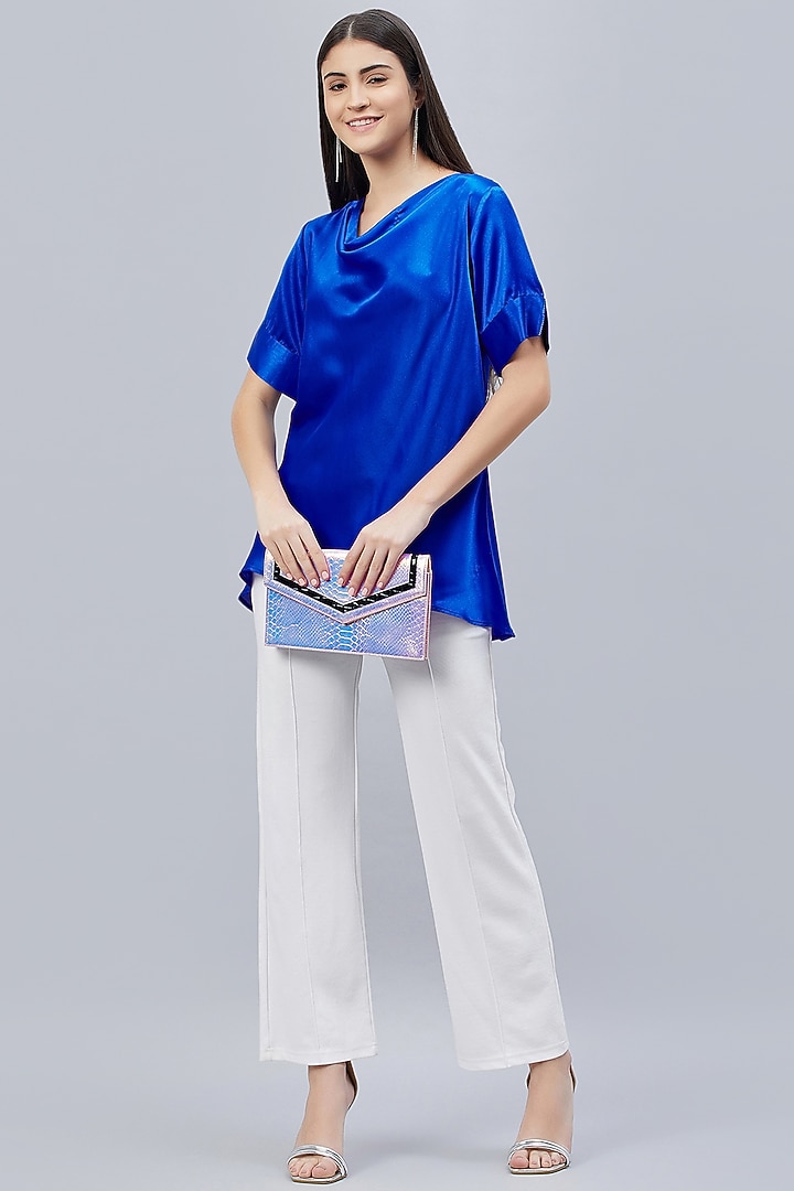 Cobalt Blue Polyester Satin Embellished Top by First Resort by Ramola Bachchan at Pernia's Pop Up Shop