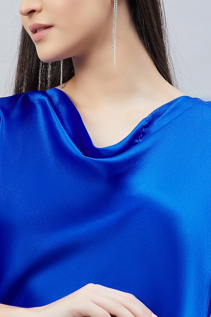 Cobalt Blue Polyester Satin Embellished Top by First Resort by Ramola Bachchan at Pernia's Pop Up Shop
