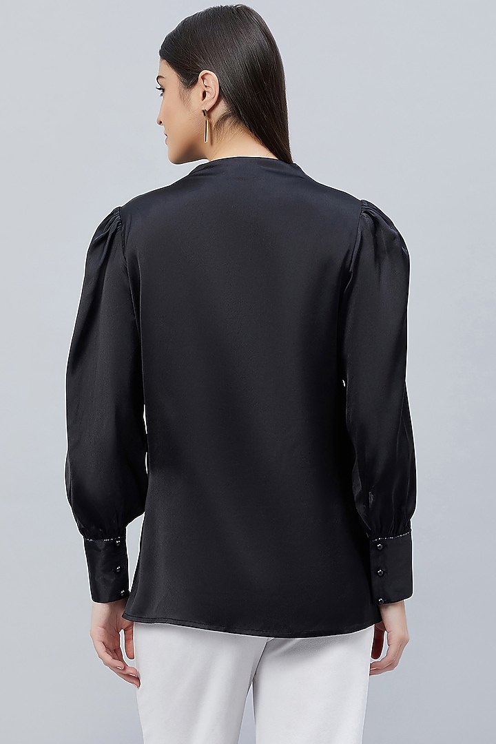 Black Polyester Satin Embellished Top by First Resort by Ramola Bachchan at Pernia's Pop Up Shop