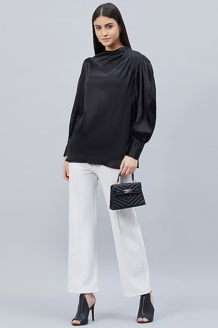 Black Polyester Satin Embellished Top by First Resort by Ramola Bachchan at Pernia's Pop Up Shop
