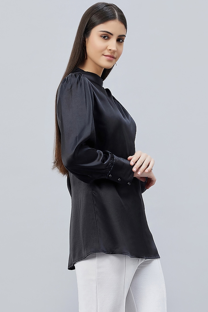 Black Polyester Satin Embellished Top by First Resort by Ramola Bachchan at Pernia's Pop Up Shop
