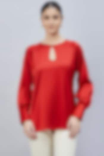 Red Polyester Satin Embellished Top by First Resort by Ramola Bachchan at Pernia's Pop Up Shop