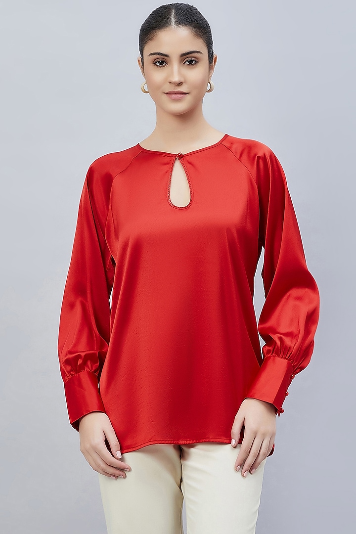 Red Polyester Satin Embellished Top by First Resort by Ramola Bachchan at Pernia's Pop Up Shop