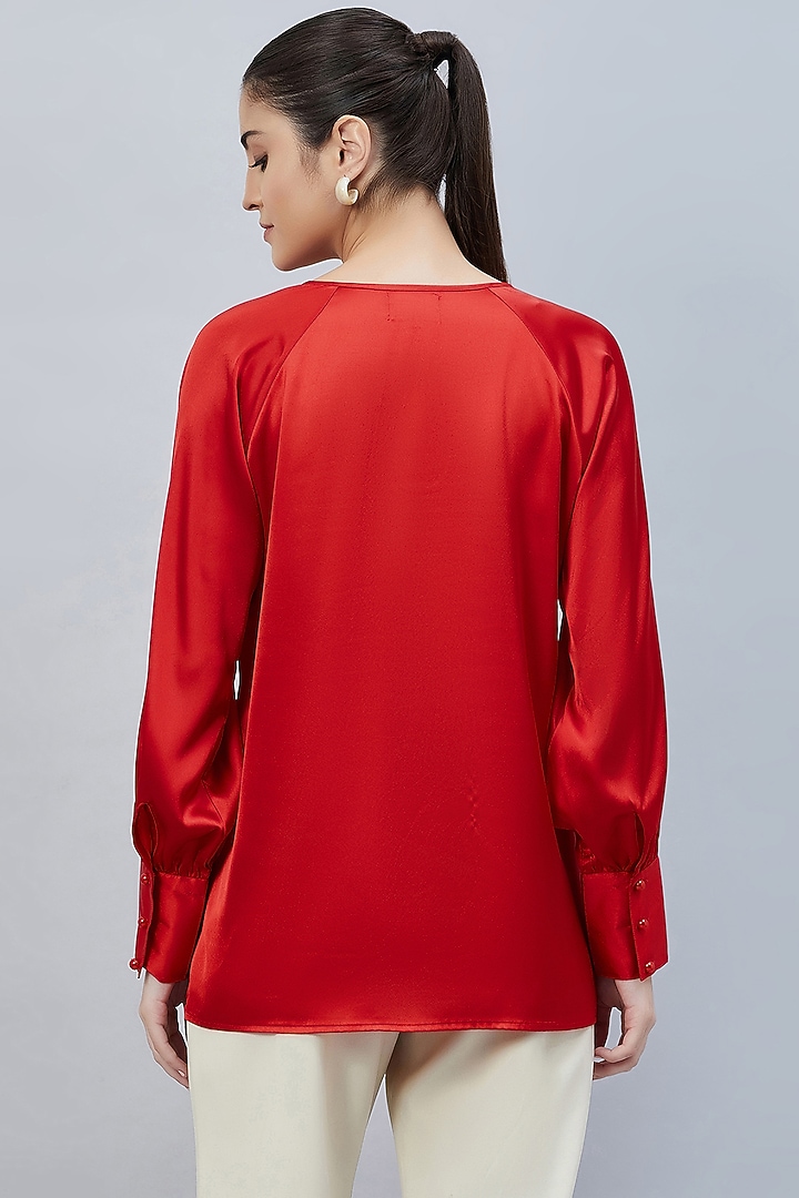 Red Polyester Satin Embellished Top by First Resort by Ramola Bachchan at Pernia's Pop Up Shop