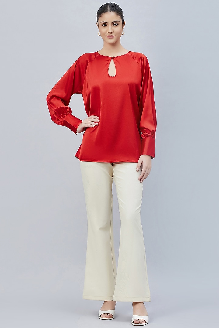 Red Polyester Satin Embellished Top by First Resort by Ramola Bachchan at Pernia's Pop Up Shop