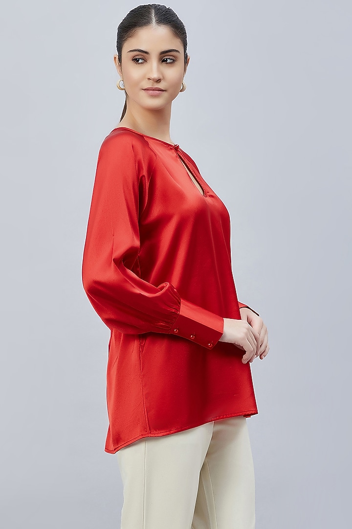 Red Polyester Satin Embellished Top by First Resort by Ramola Bachchan at Pernia's Pop Up Shop